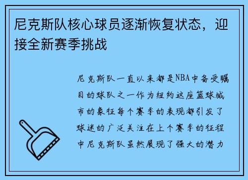 尼克斯队核心球员逐渐恢复状态，迎接全新赛季挑战